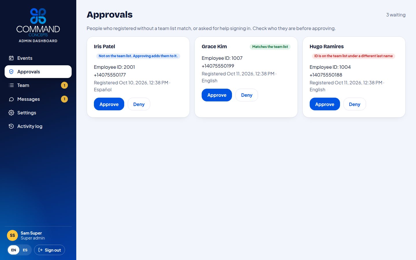 Approvals queue