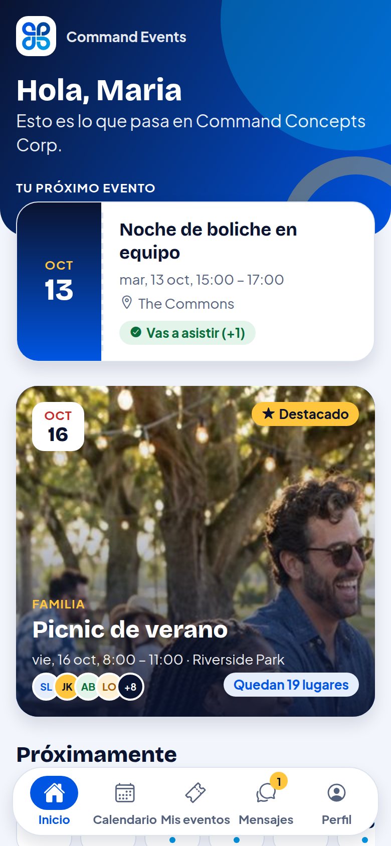 Home screen in Spanish