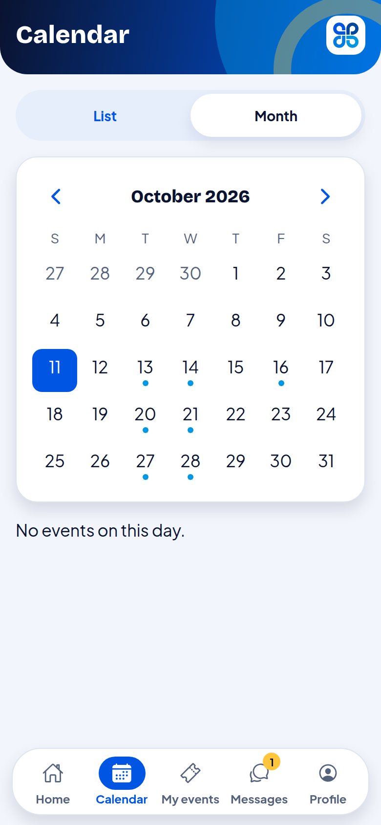 Month calendar view
