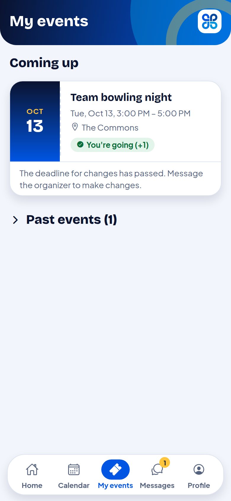 My events with sign-up status